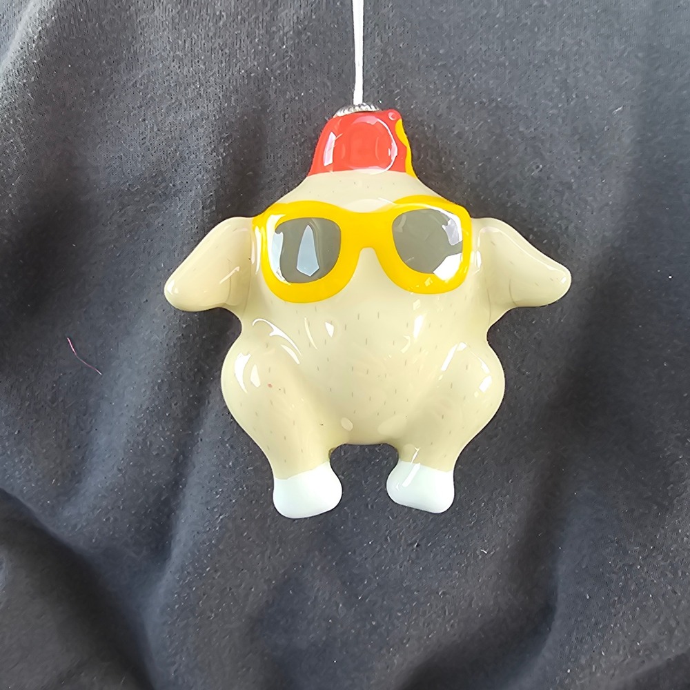 Friends TV Show Turkey Head Glass Ornament Yellow Sunglasses Red Fez WBEI